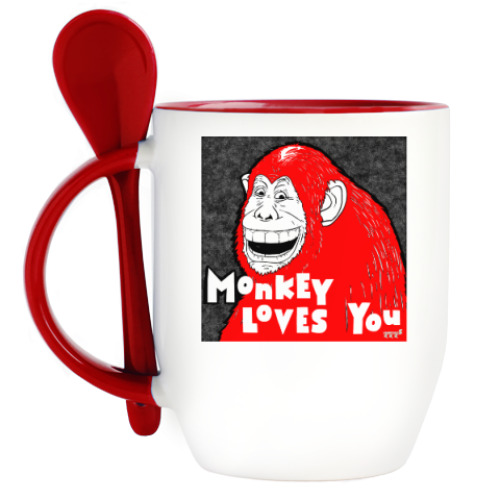 Кружка с ложкой с принтом С новой Обезьяной!