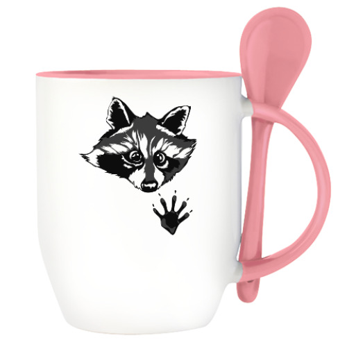 Кружка с ложкой с принтом енот