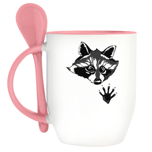 Кружка с ложкой с принтом енот