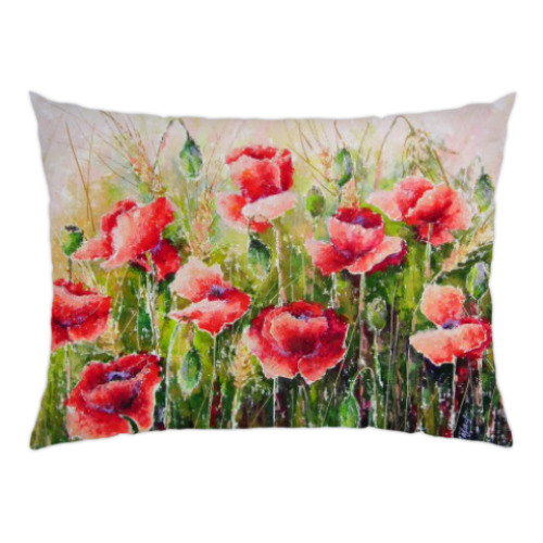 Подушка с принтом Красные Маки