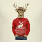 Олень хипстер в свитере и шляпе