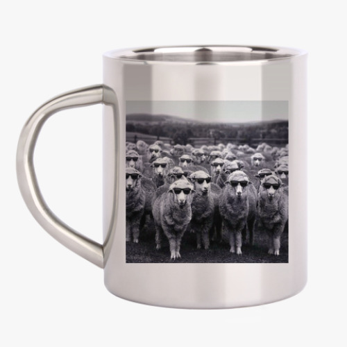 Кружка металлическая с принтом Овечки в очках