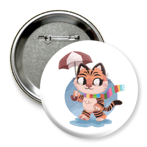 Значок 75мм Кот под зонтом