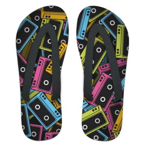 Шлепанцы (сланцы) с принтом  'Кассеты 90-ых'