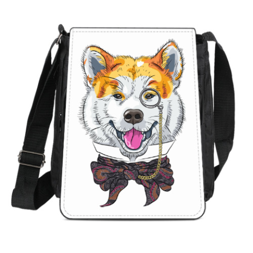 Сумка-планшет с принтом Собака хипстер Акита Ину