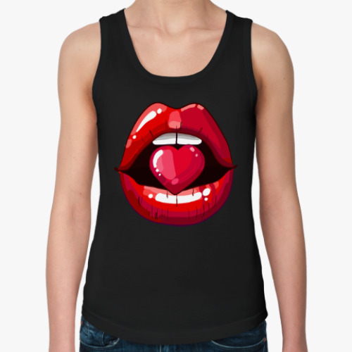 Женская майка с принтом Губы и Сердце (Lips & Heart)