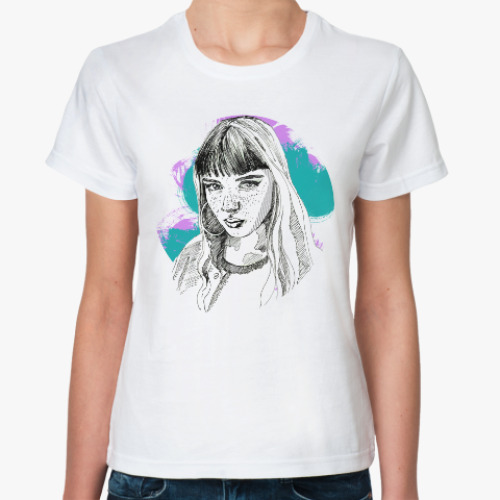 Классическая футболка с принтом Взгляд с яркими красками