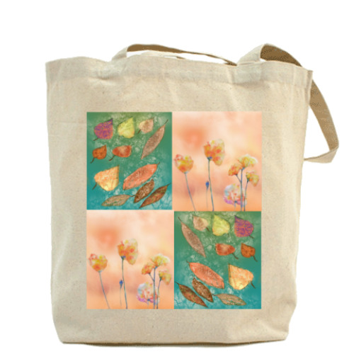 Сумка шоппер с принтом Микс. Маки, листпад