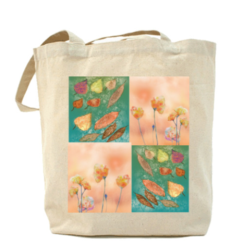 Сумка шоппер с принтом Микс. Маки, листпад