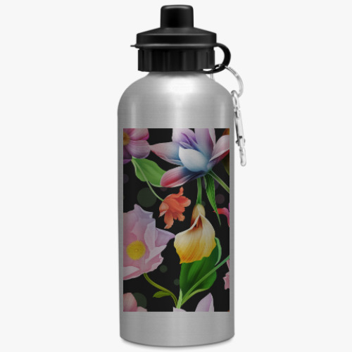 Бутылка с карабином (500 мл) с принтом Цветы