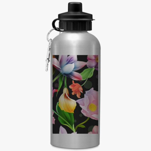 Бутылка с карабином (500 мл) с принтом Цветы