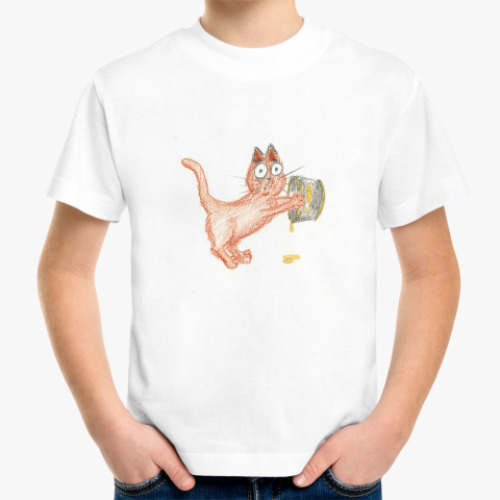 Детская футболка с принтом Котэ с банкой