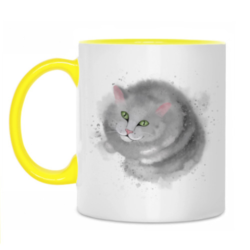 Кружка с принтом Серый кот, кошка