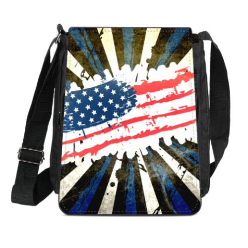 Сумка-планшет с принтом Американский флаг. Гранж.