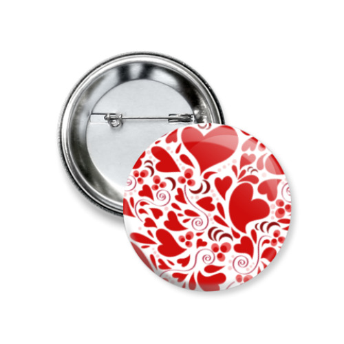 Значок 37мм с принтом Гжель сердце