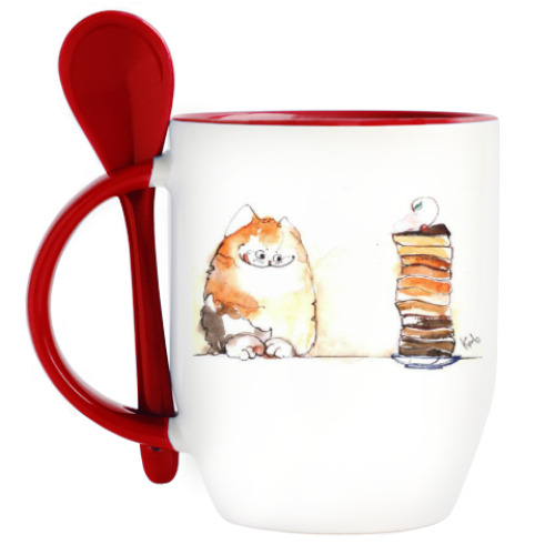 Кружка с ложкой с принтом Сластёна