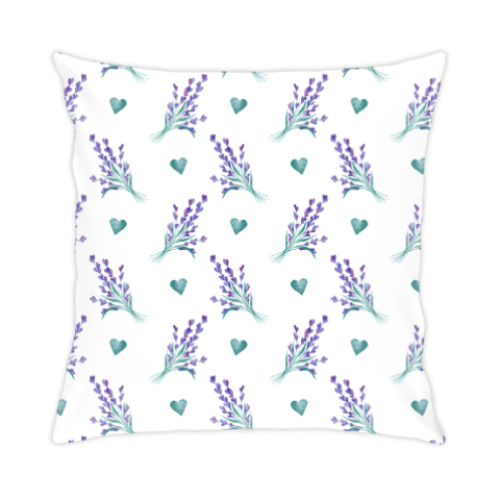 Подушка с принтом Прованс: Лаванда акварель
