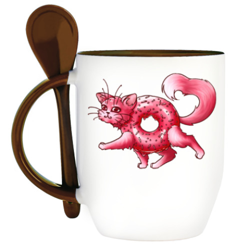 Кружка с ложкой с принтом Котопончик