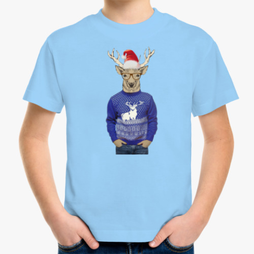 Детская футболка Олень в шапке Санты