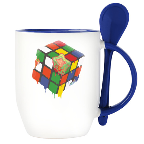 Кружка с ложкой с принтом Кубик Рубика