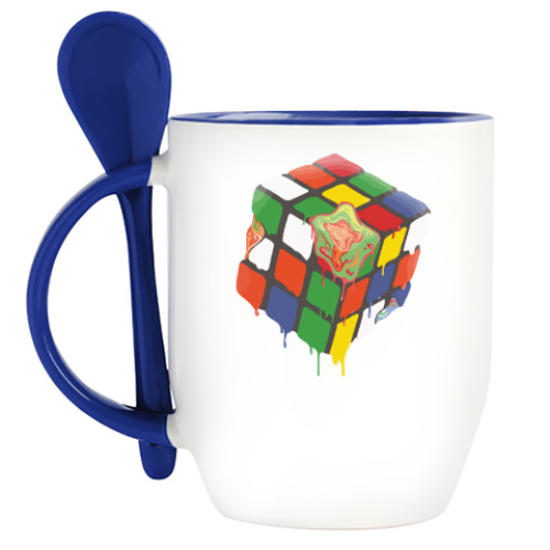 Кружка с ложкой с принтом Кубик Рубика