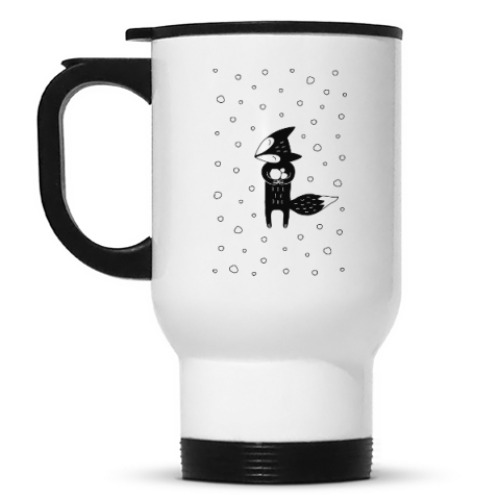 Кружка-термос с принтом Лисенок и снегопад