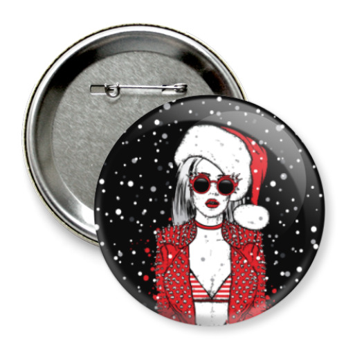 Значок 75мм с принтом Снегурочка хипстер