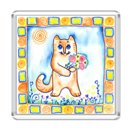 Магнит с принтом С Праздником или Коты-цветы