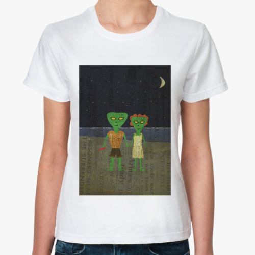 Классическая футболка с принтом инопланетяне-романтики