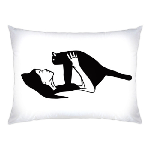 Подушка с принтом Девушка и кот