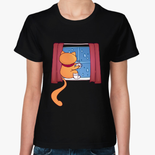 Женская футболка Котик и ночной дождь