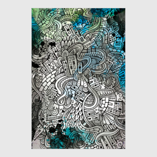 Постер с принтом Doodles town