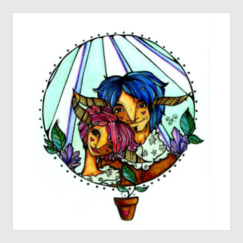 Постер с принтом Пара с розово-голубыми волосам