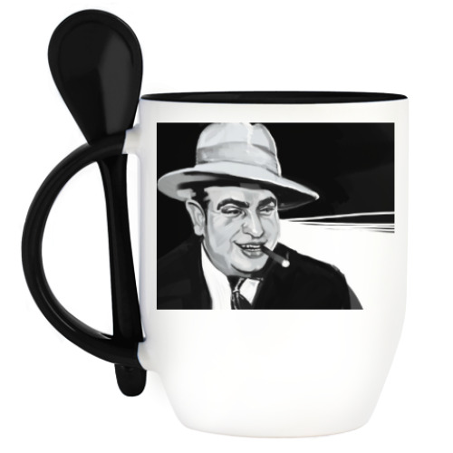 Кружка с ложкой с принтом Аль Капоне