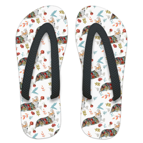 Шлепанцы (сланцы) с принтом Корги и Осенний вальс