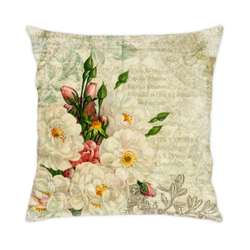 Подушка с принтом винтажные цветы