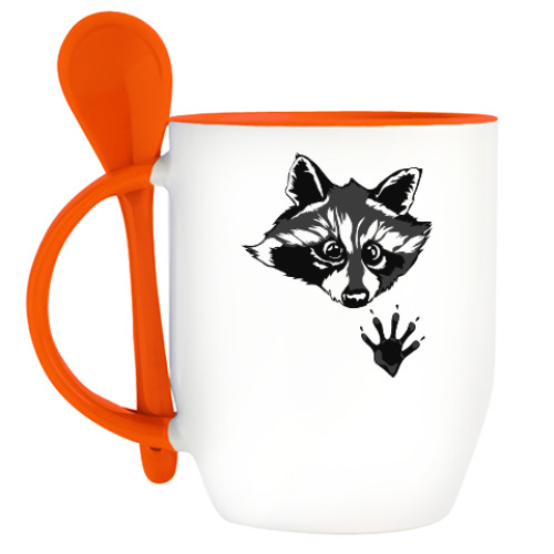 Кружка с ложкой с принтом енот