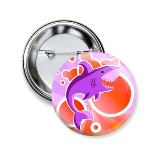 Значок 50мм с принтом Позитивная акула