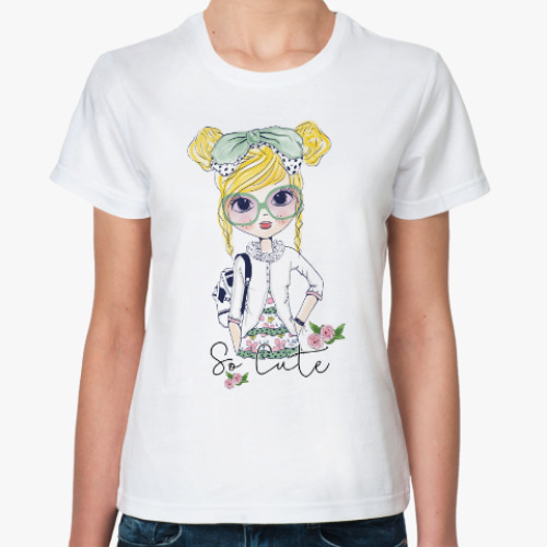 Классическая футболка с принтом Девочка милаш