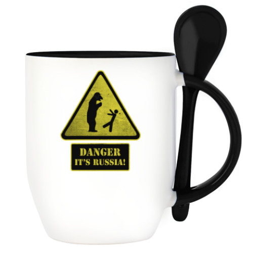 Кружка с ложкой с принтом Danger It's Russia