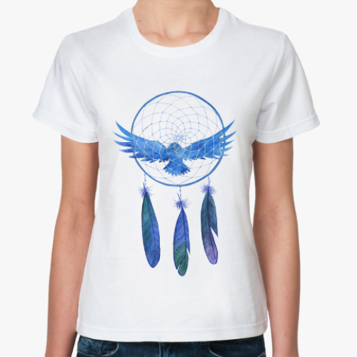 Классическая футболка с принтом Ловец синий