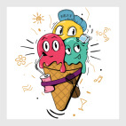 Постер 90 х 90 см Смешные шарики мороженного