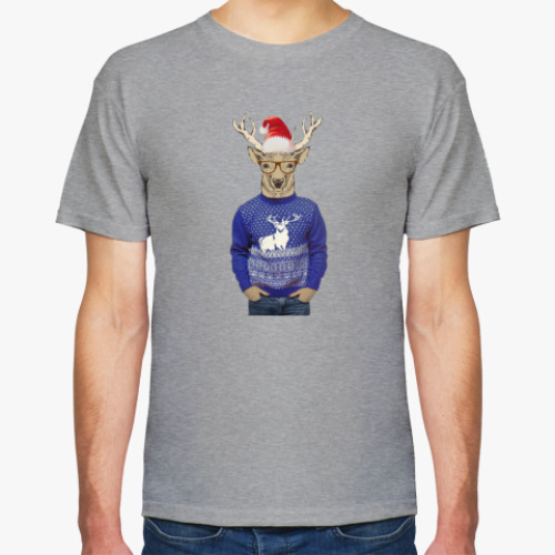 Футболка Олень хипстер новогодний