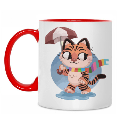 Кружка с принтом Кот под зонтом