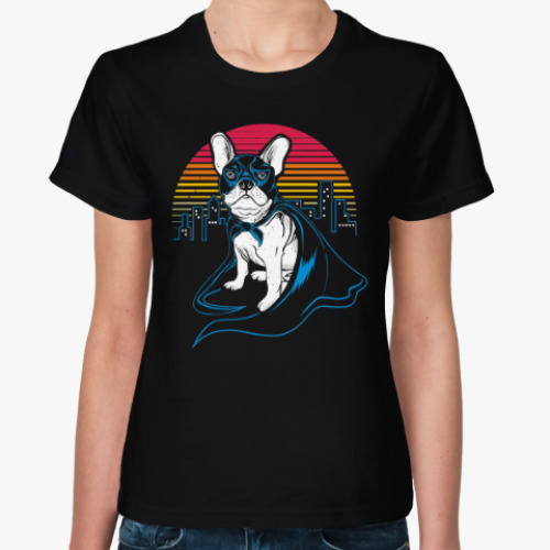 Женская футболка с принтом Мопс Супергерой