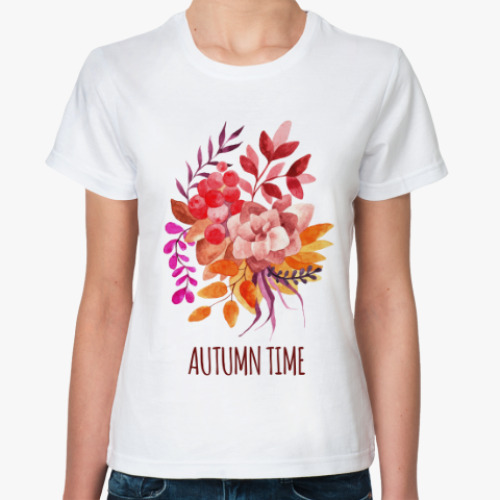Классическая футболка с принтом Осенний букет