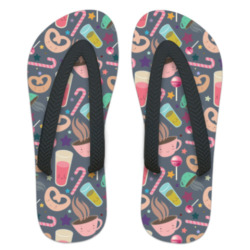 Шлепанцы (сланцы) с принтом сладости