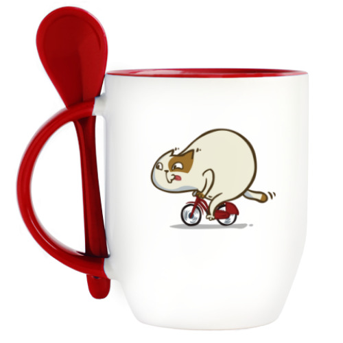 Кружка с ложкой с принтом Велокот — Пятничный Котик №46