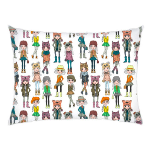 Подушка с принтом Девочки в шапках