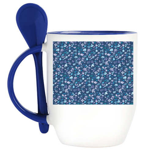 Кружка с ложкой с принтом Зимние цветы